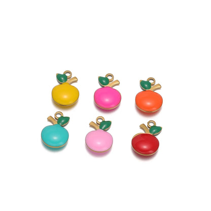 20pcs/bag Stainless Steel 18k Gold Plated Enamel Apple Charm Pendant for Handmade Jewelry Necklace Making