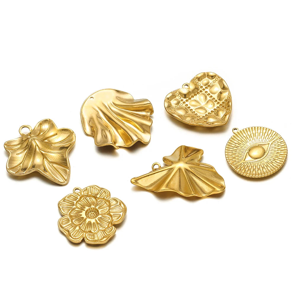 Vintage Stainless Steel18k Gold Plated Heart Flower Leaves Charms Pendant for DIY Jewelry Necklace Earring Making
