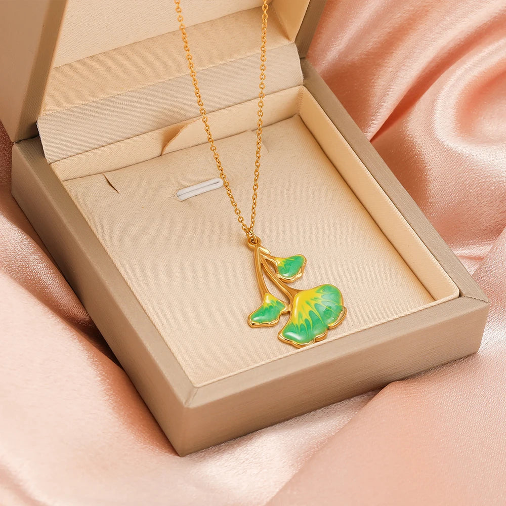 New Trendy Stainless Steel 18k Gold Plated Enamel Butterfly Leaves Flower Charm Pendants for Jewelry Necklace Making Accessories