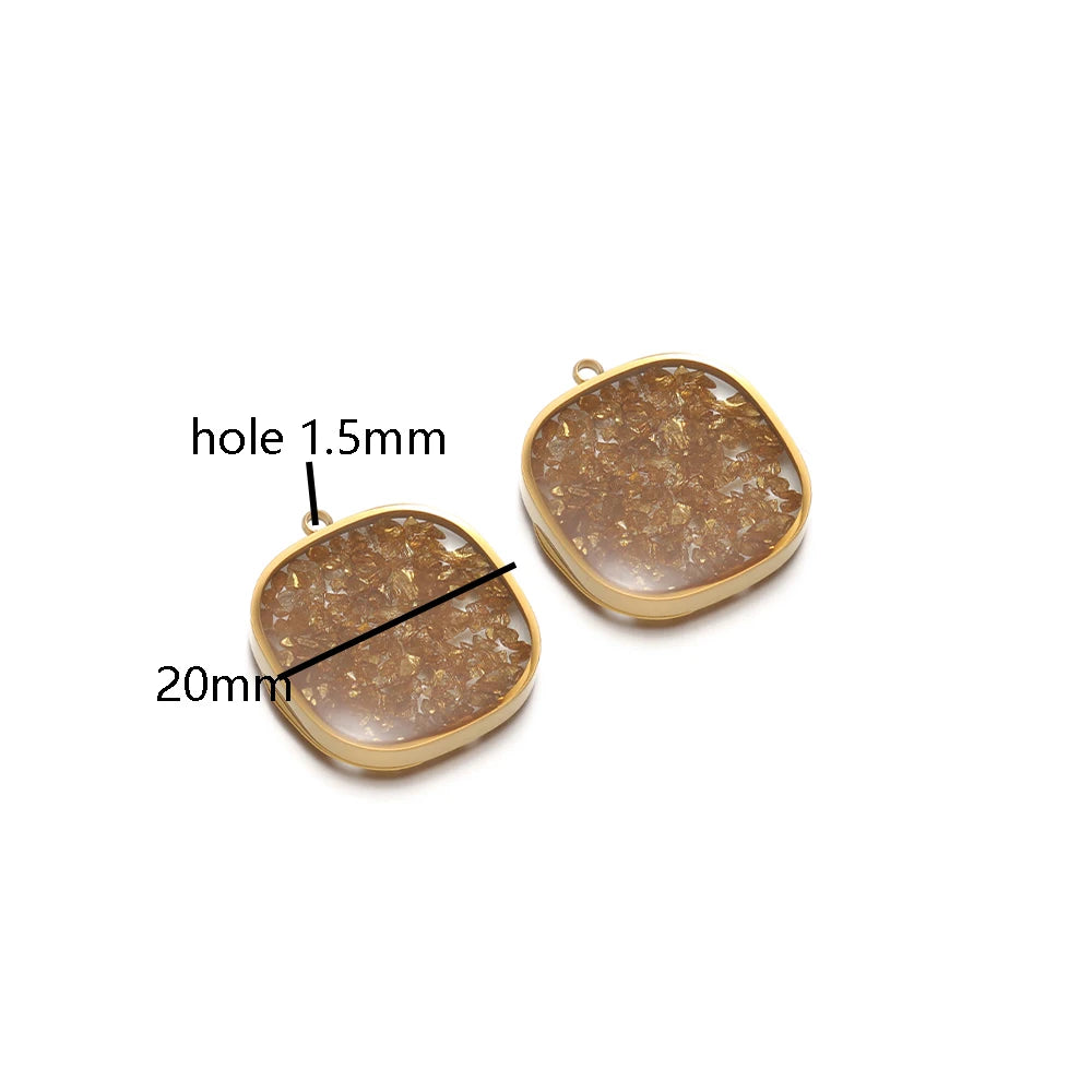 Drop Oil Jewelry 18k Gold Plated Stainless Steel square Transparent Mirror Painting Charm Pendant for Necklace Jewelry Making