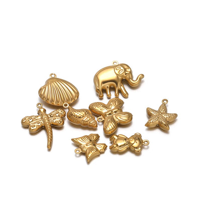 High Quality 18k Gold Plated Stainless Steel Hollow Conch Shell butterfly Starfish Charm Pendant for DIY Necklace Jewelry Making
