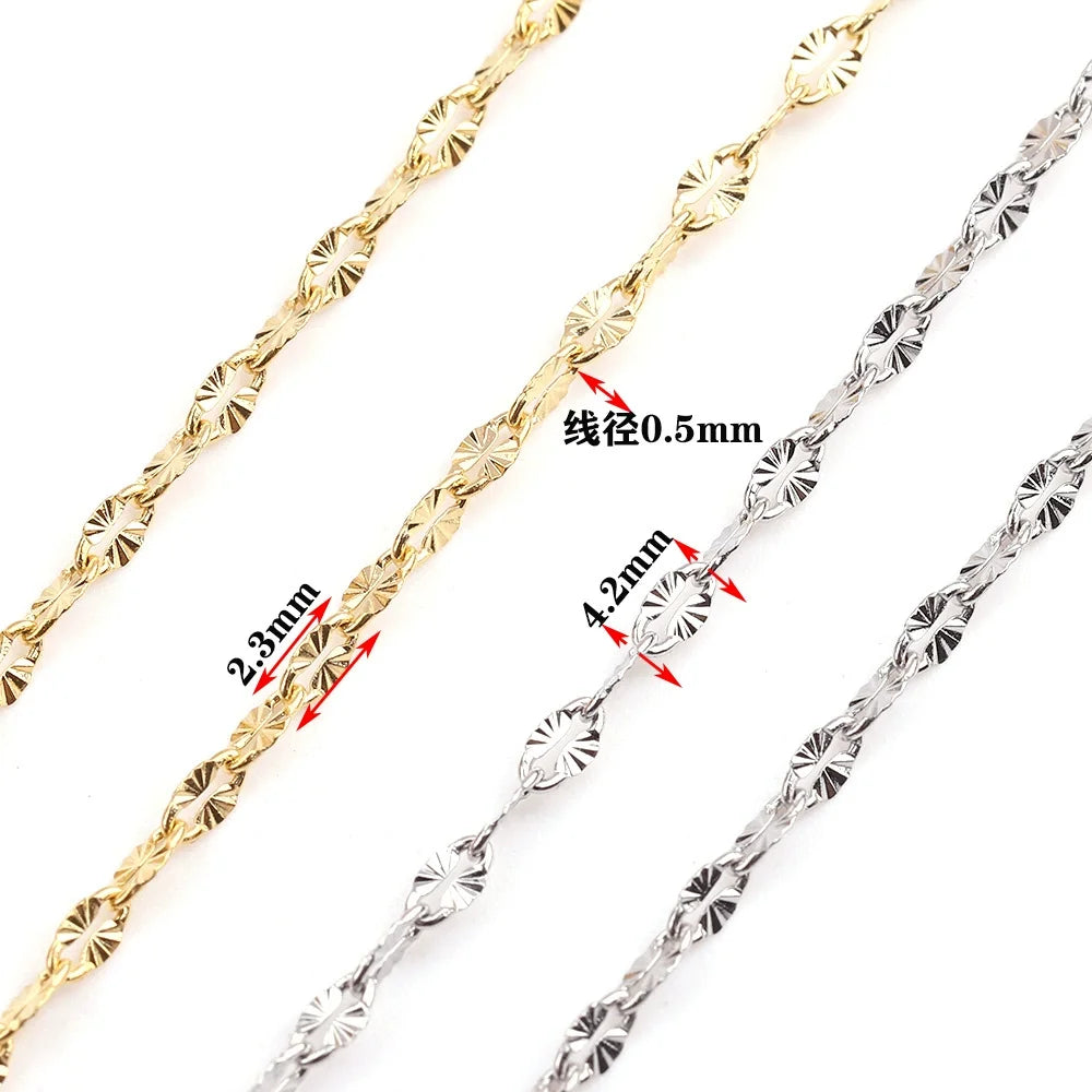 B349 18k Gold Stainless Steel Lip Chain Embossed Starlight Water Wave Chain for Necklace Jewelry Diy Making