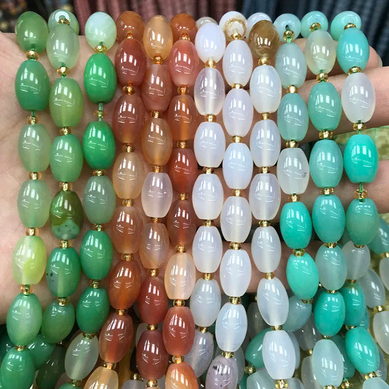 New Natural 8x12mm Rice Dyed Rainbow Colorful Agate Loose Bead, Mutil-color Agate Tourmaline for DIY Women Jewelry Making