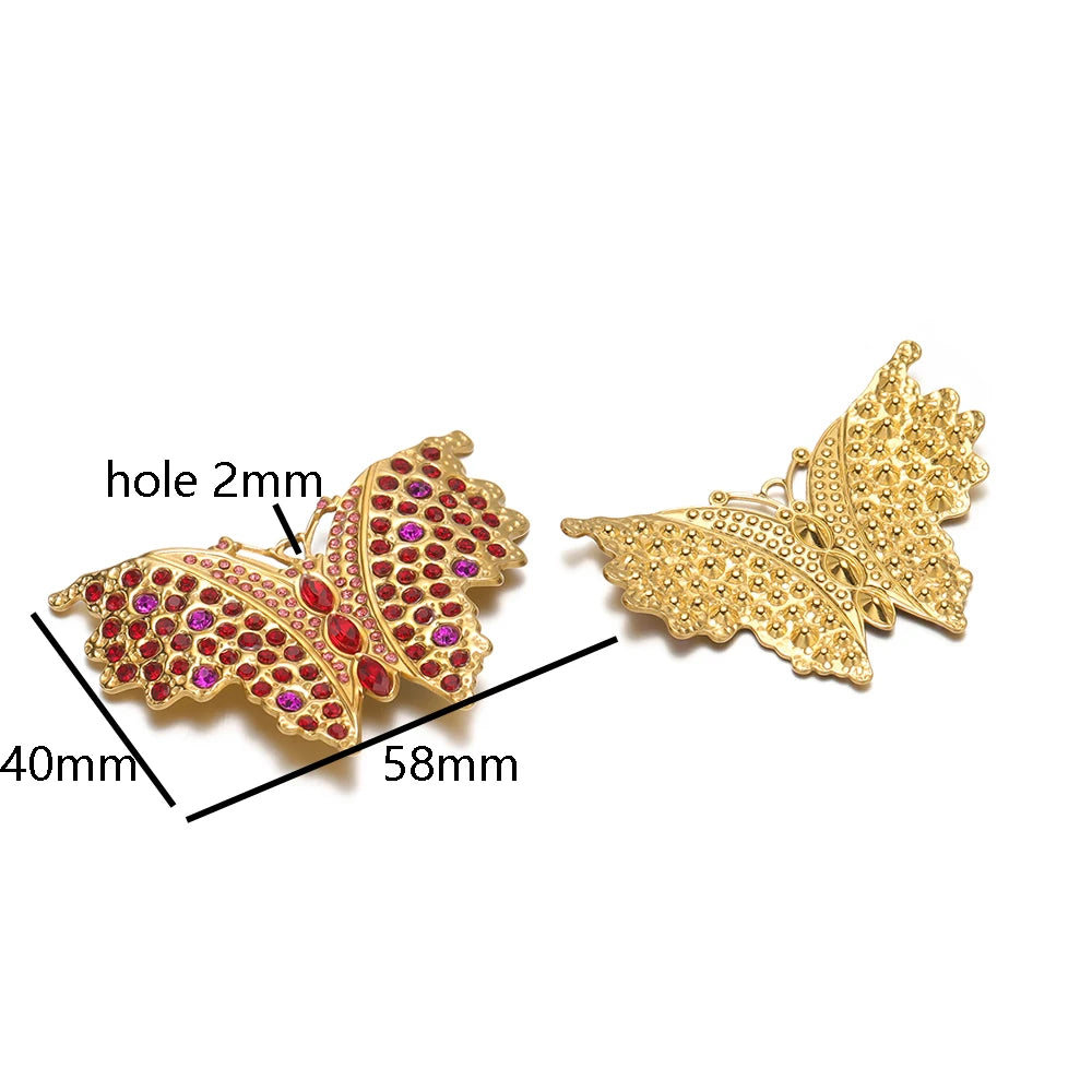 Stainless Steel 18k Gold Plated Butterfly Zircon Charms Pendant for Handmade Jewelry Necklace Making Accessories