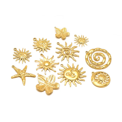 Vintage  DIY Charm 18k Gold Plated Stainless Steel Sun Starfish Flower Charm Pendant for Handmade Necklace Jewelry Making
