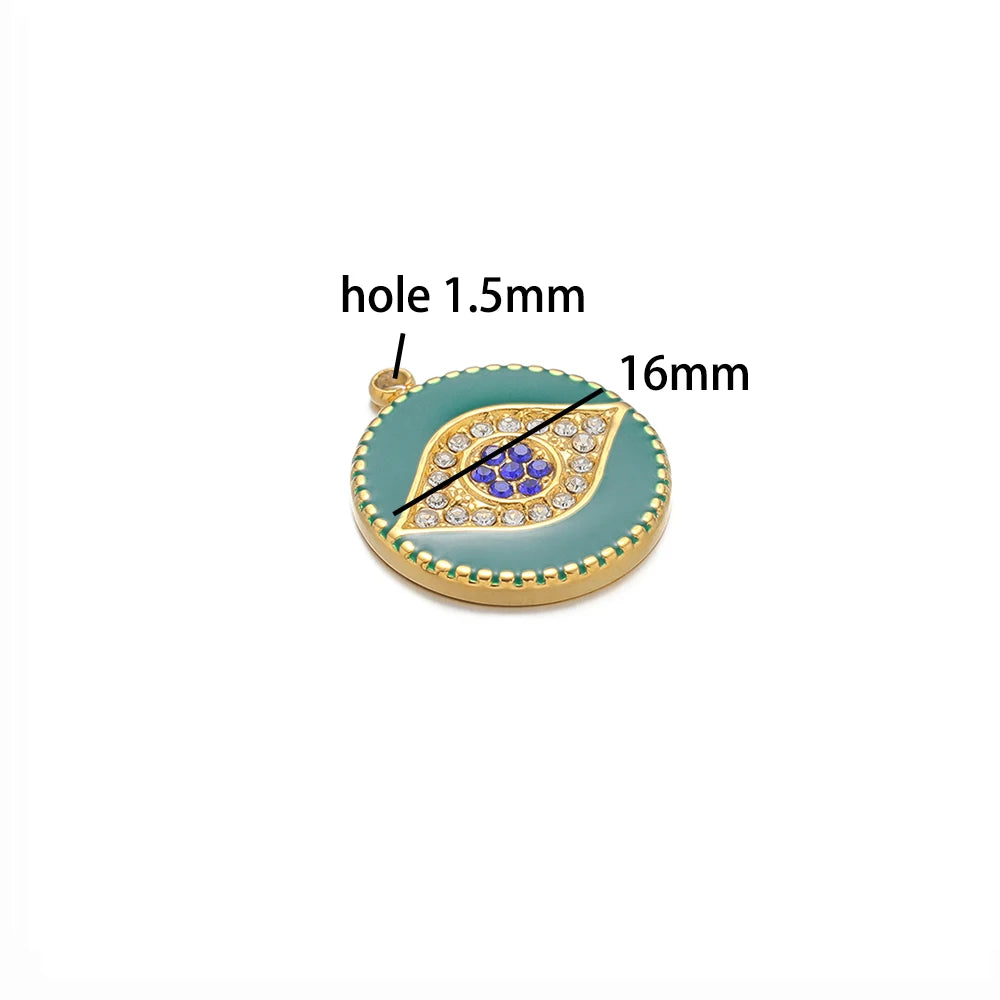 Best Selling 18k Gold Plated Stainless Steel Drip Oil Zircon Eye Charms Pendant for Women Jewelry Necklace Earrings Making
