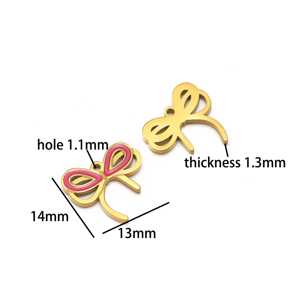 High Quality 18k Gold Plated Stainless Steel Enamel Bowknot Charm Pendant for DIY Necklace Jewelry Making Supplies Accessories