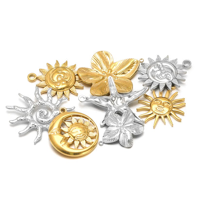 Vintage  DIY Charm 18k Gold Plated Stainless Steel Sun Starfish Flower Charm Pendant for Handmade Necklace Jewelry Making