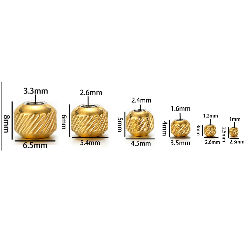Bulk 18k Gold Plated Stainless Steel Grid Pattern Vertical Stripe Bead Charm Pendant for Jewelry Necklace Bracelet Making