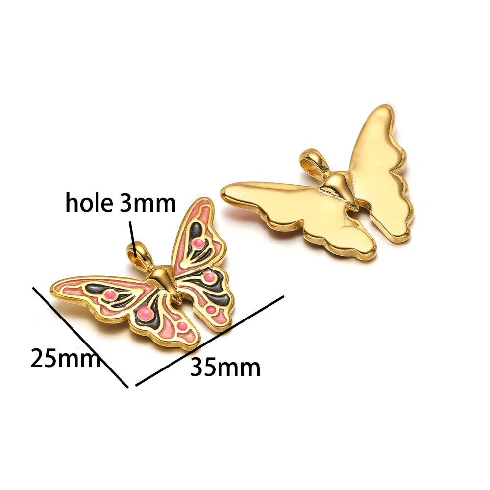 Popular Fashion 18k Gold Plated Stainless Steel Drip-oil Butterfly Flower Heart Charm Pendant for Women Jewelry Making