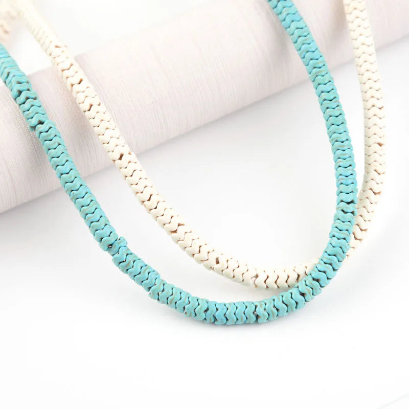 Rondelle Howlite Magnesite Stone Beads, Wavy Rondel Blue Turquoise White Magnesite Gemstone Bead for Jewelry Making 3mm X 6mm