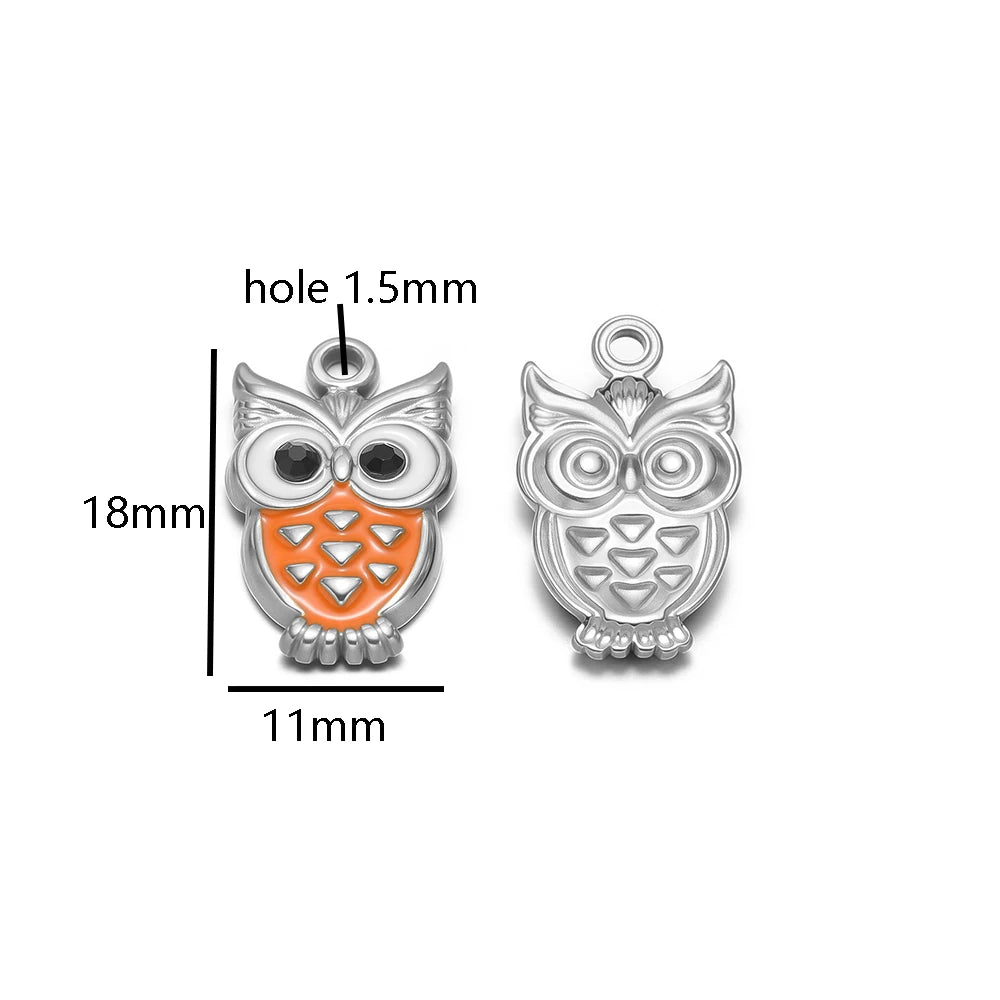 New Trendy Stainless Steel 18k Gold Plated Enamel Owl Charms Pendant for Diy Jewelry Necklace Making