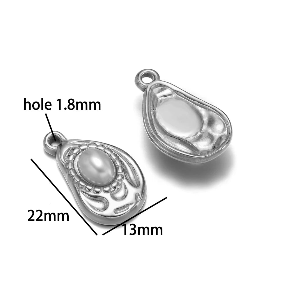 Vintage Style 18k Gold Plated Stainless Steel Heart Sun Lock Oval Pearl Charm Pendant for Women Jewelry Making Accessories