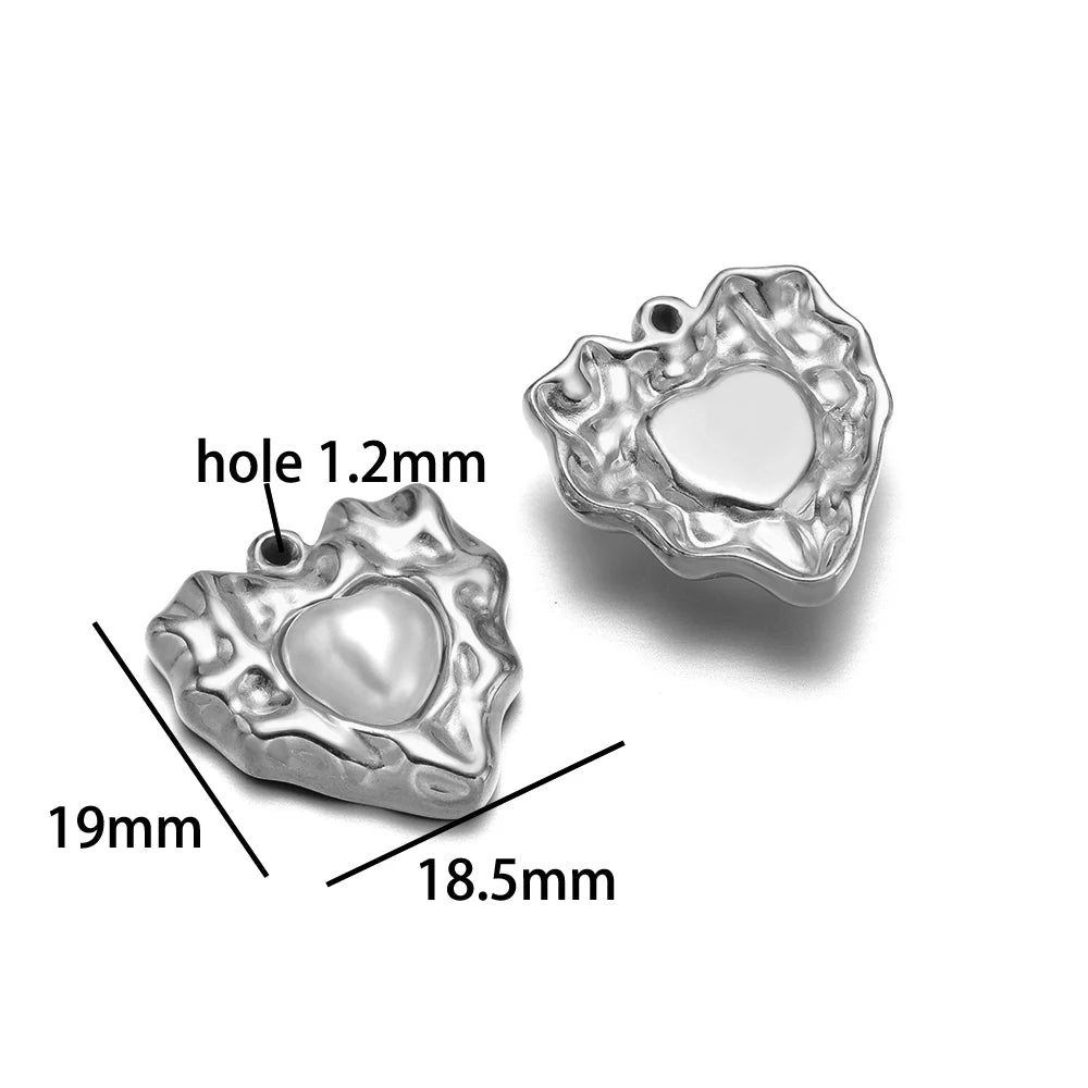 Vintage Style 18k Gold Plated Stainless Steel Heart Sun Lock Oval Pearl Charm Pendant for Women Jewelry Making Accessories