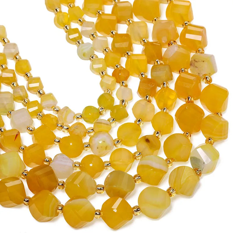 Faceted Helix Twisted 6mm 8mm 10mm Jade Agate Gemstone Beads, Cut Stone Obsidian Rose Quartz Bead for DIY Jewelry Making 18CM