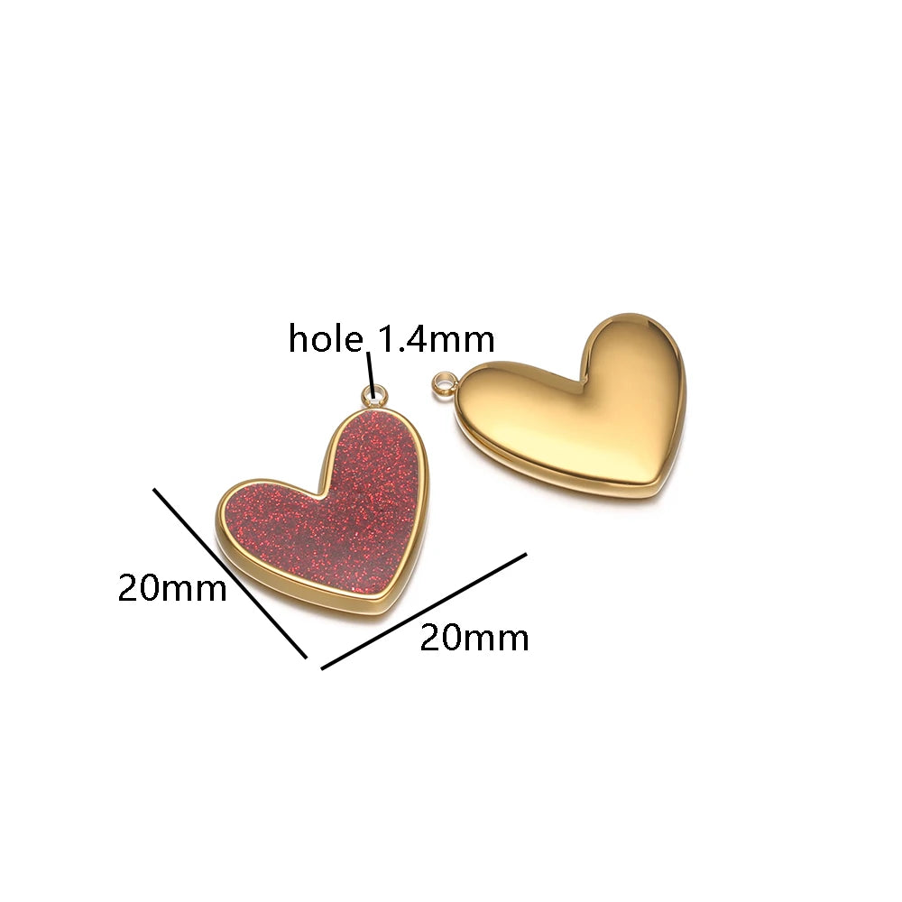 Fine Fashion 18k Gold Plated Stainless Steel Colorful Oil Drop Heart-Shaped Charm Pendant for DIY Necklace Jewelry Making