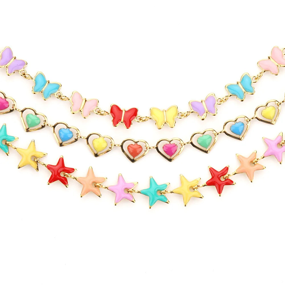 B1609 Colorful 14k Gold Filled Chain Enamel Chain Star butterfly Charms Stainless Steel Chain Accessory Jewelry