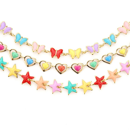 B1609 Colorful 14k Gold Filled Chain Enamel Chain Star butterfly Charms Stainless Steel Chain Accessory Jewelry