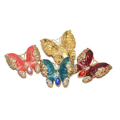 Retro Exquisite 18k Gold Plated Stainless Steel Enamel Butterfly Zircon Charm Pendant for DIY Necklace Jewelry Making