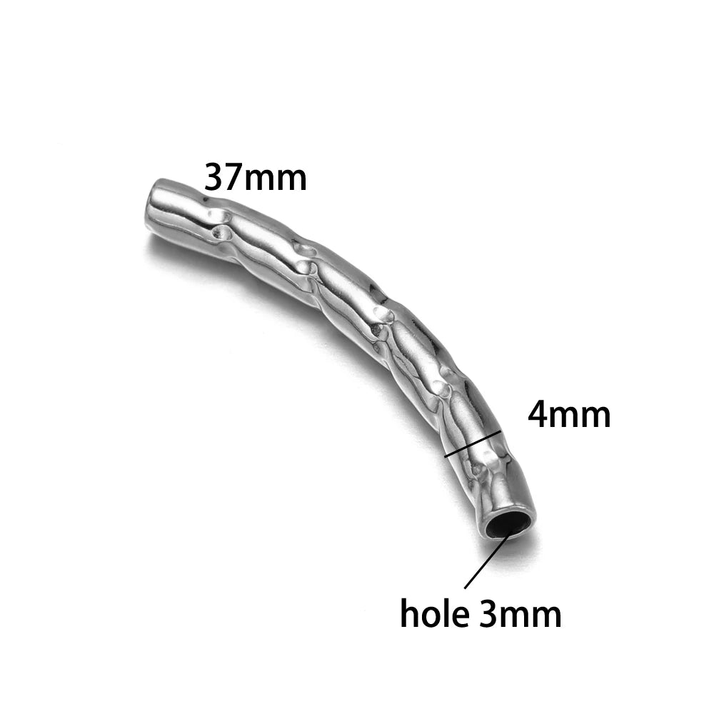 Gold Plated Stainless Steel Multi Patterns Embossed Curved Tube Bend Charm Pendant for DIY Jewelry Making Accessories