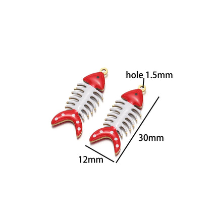 No Tarnish 18k Gold Plated Stainless Steel Small Enamel Fishbone Charm Pendant for Jewelry Necklace Making Accessories