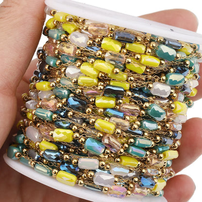 B3344 Non Tarnished Gold Bulk Chain Multi Crystal Beads Chain Ins Stainless Steel Chain for Diy