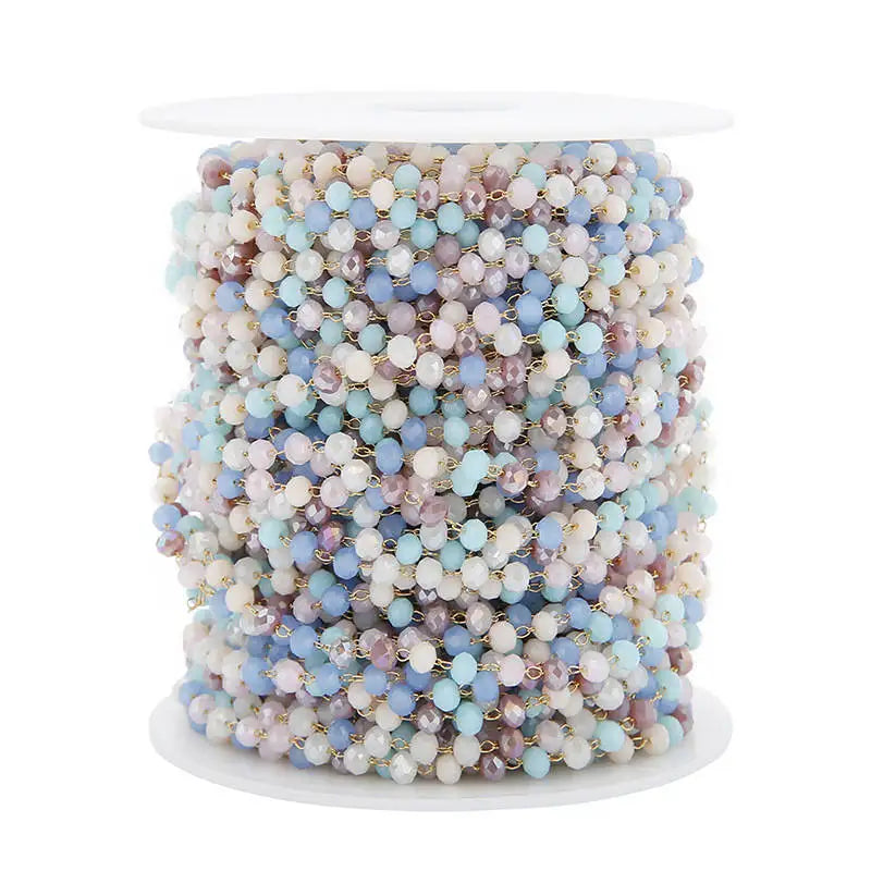 B3665 Multi Color Crystal Bead Chain Gold Plated Rosary Chain Necklace Chain Making Machine