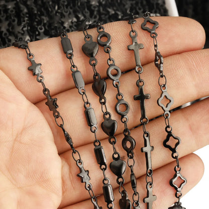 D1050 Customized Black PVD Clover Star Heart Cross Connectors Roller Chains Stainless Steel Jewelry Fashion Last Color Chains