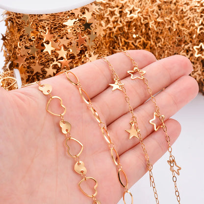 E394 18k PVD Plated Gold Chain Star Heart Charm Rosary Chain Permanent Stainless Steel Chain for Diy