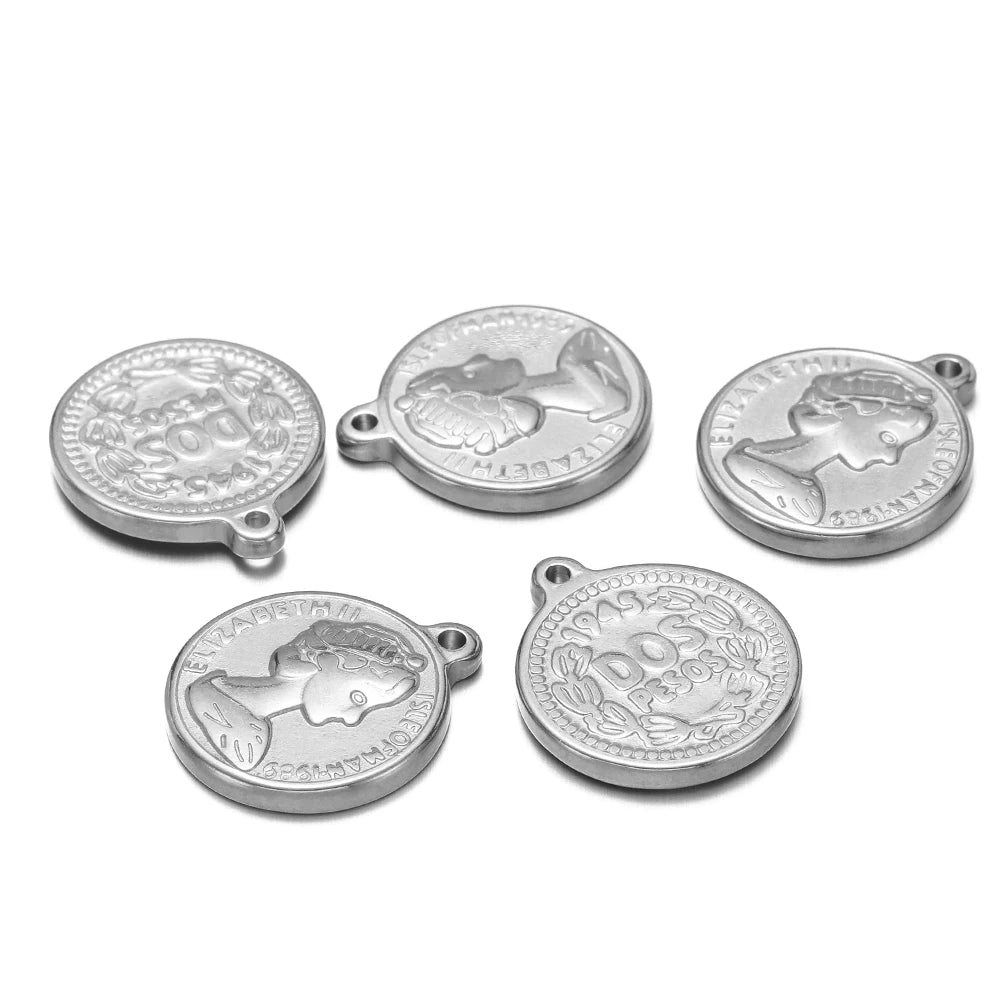 Elisabeth Dollar Pendants Stainless Steel Gold Plated Queen Charm  Elisabeth Portrait Money Coin Pendant for Necklace Making