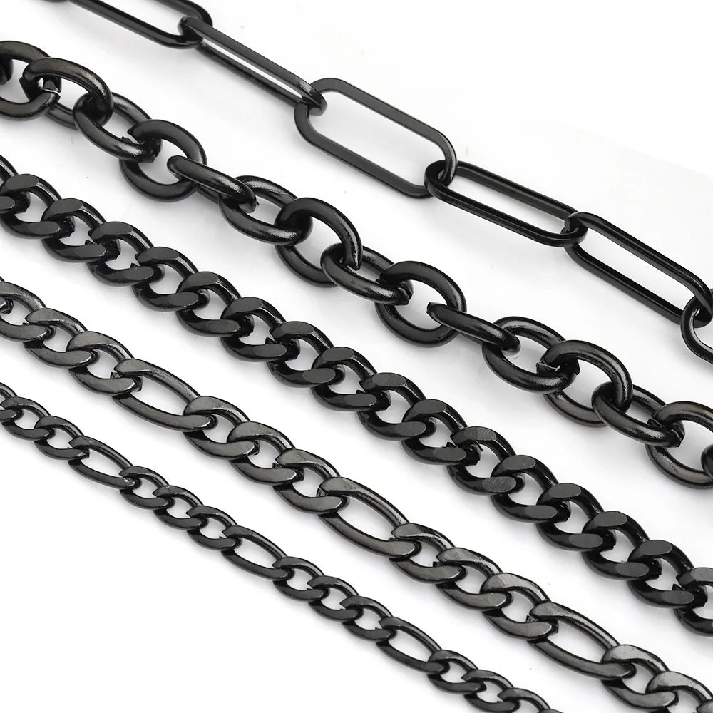 D1049 Gun Black Plating Stainless Steel Jewelry Necklace Bracelet Body Chains Truck Cuban Paper Clip Roller Fashion Men Chains