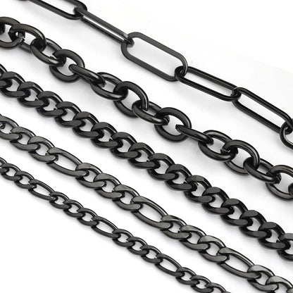 D1049 Gun Black Plating Stainless Steel Jewelry Necklace Bracelet Body Chains Truck Cuban Paper Clip Roller Fashion Men Chains