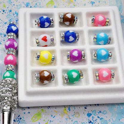 Multi-Color 12mm Round Heart Prints Acrylic Lantern Beads for Pen Beads