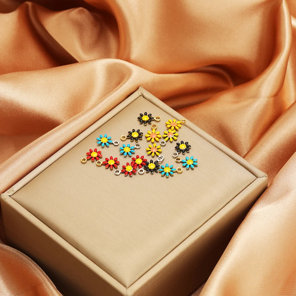 High Quality 304 Stainless Steel 18k Gold Plated Enamel Flower Charms Pendant for Jewelry Necklace Making