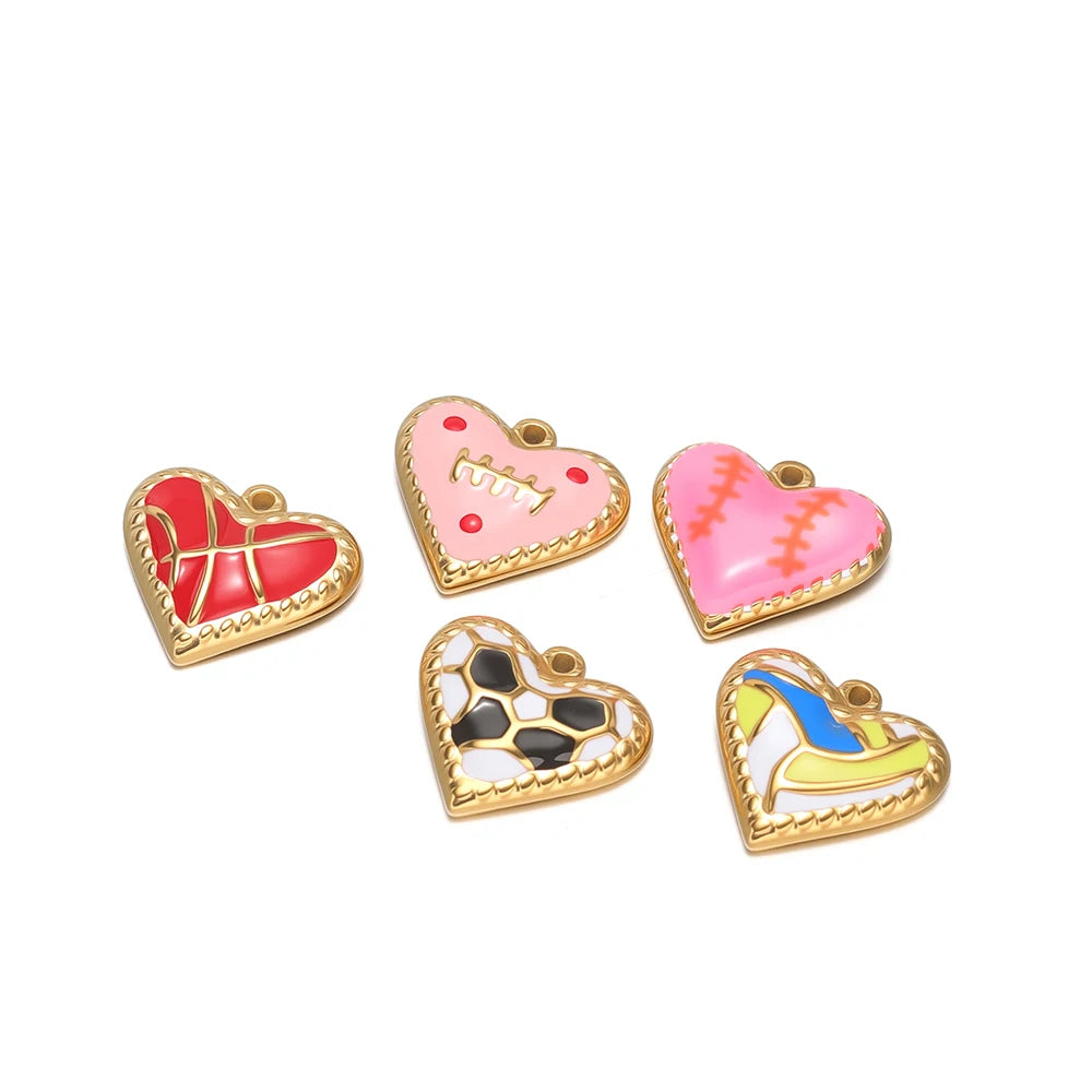 Vintage Romantic 18k Gold Plated Stainless Steel Enamel Heart Charm Pendant for DIY Handmade Necklace Earrings Jewelry Making