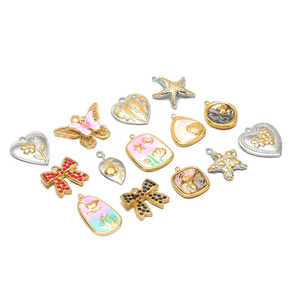 Stainless Steel 18k Gold Plated Enamel Heart Starfish butterfly Shell Zircon Charm Pendant for Jewelry Necklace Making