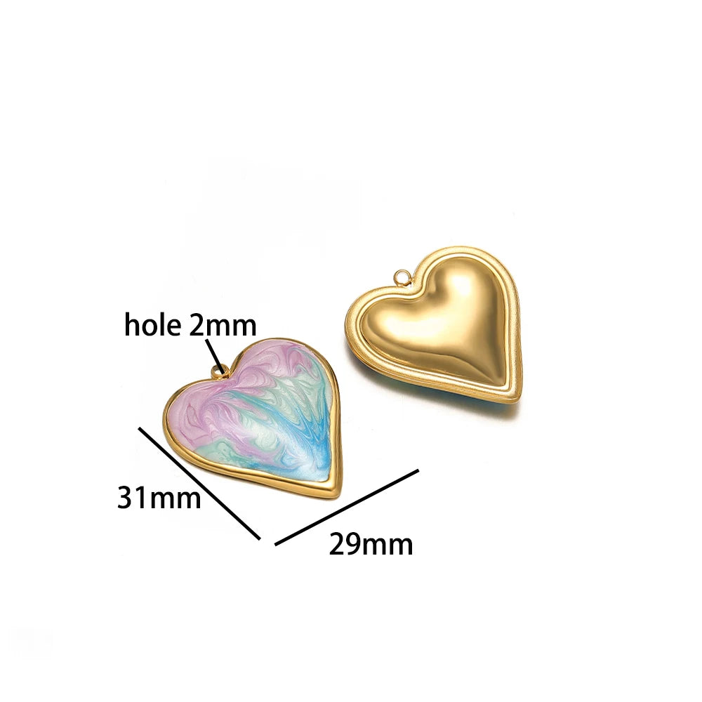 Romantic Dream Color Stainless Steel 18K Gold Plated Drip Oil Gradient Color Heart Charm Pendant for Jewelry Necklace Making