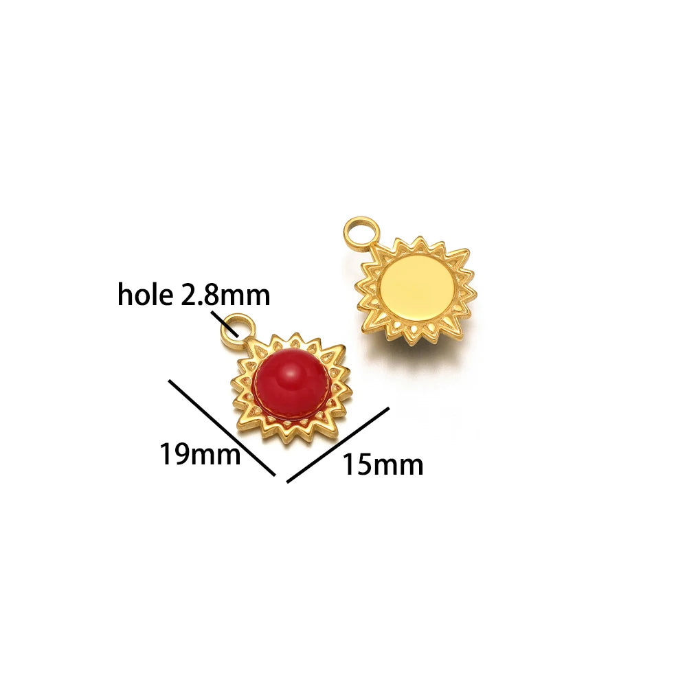 Bohemian Style Stainless Steel 18K Gold Plated Sunflower Natural Stone Charm Pendant for Jewelry Necklace Making Wholesale