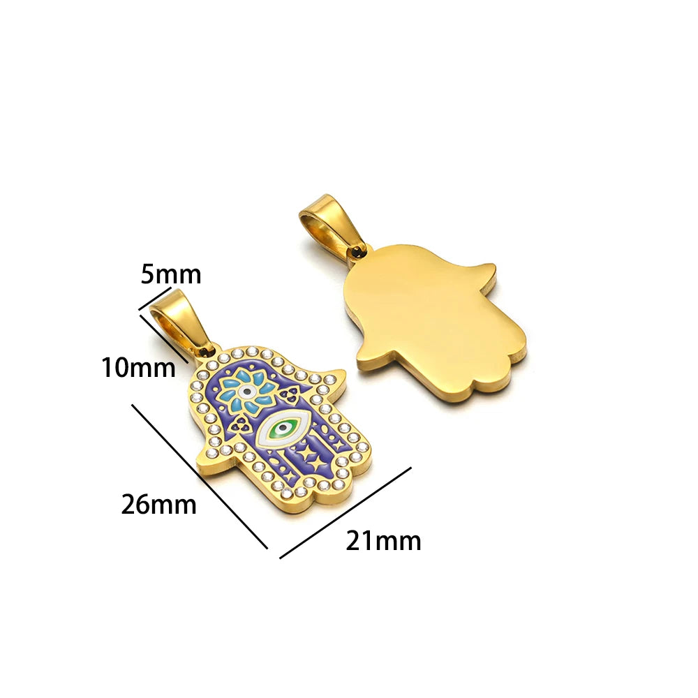 Exquisite Stainless Steel Gold Plated Dripping Oil Eyes Heart Moon Charm Pendant for DIY Jewelry Making Wholesale