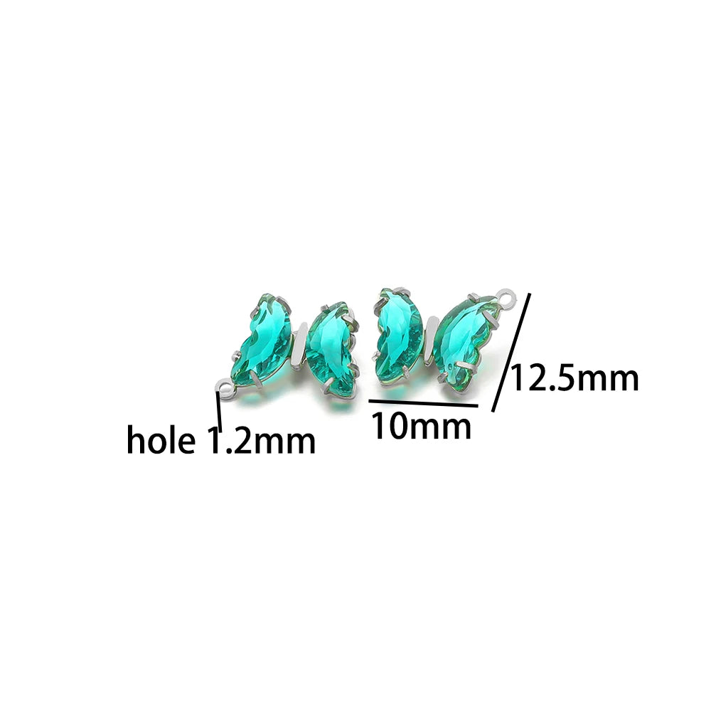 Fashion Colorful Stainless Steel Gold Plated Single Hole Butterfly Crystal Stone Charm Pendant for Jewelry Making