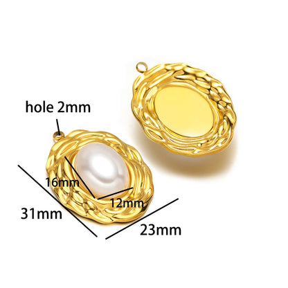 Hot Sale Fashion 18k Gold Plated Stainless Steel Pearl Flower Irregular Shape Charm Pendant for DIY Necklace Jewelry Making