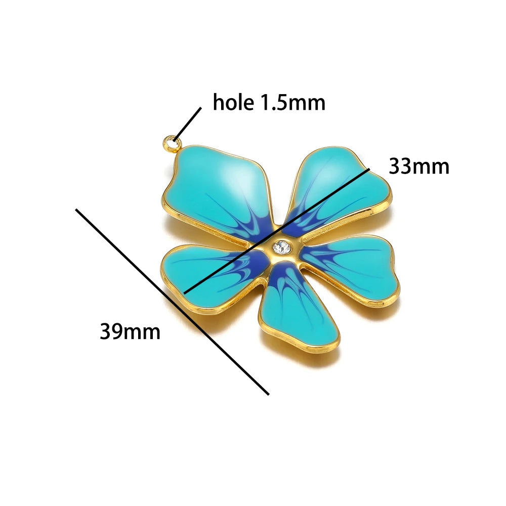 Wholesale Stainless Steel 18k Gold Plated Enamel Colored Flower Charms Pendant for DIY Women Necklace Making