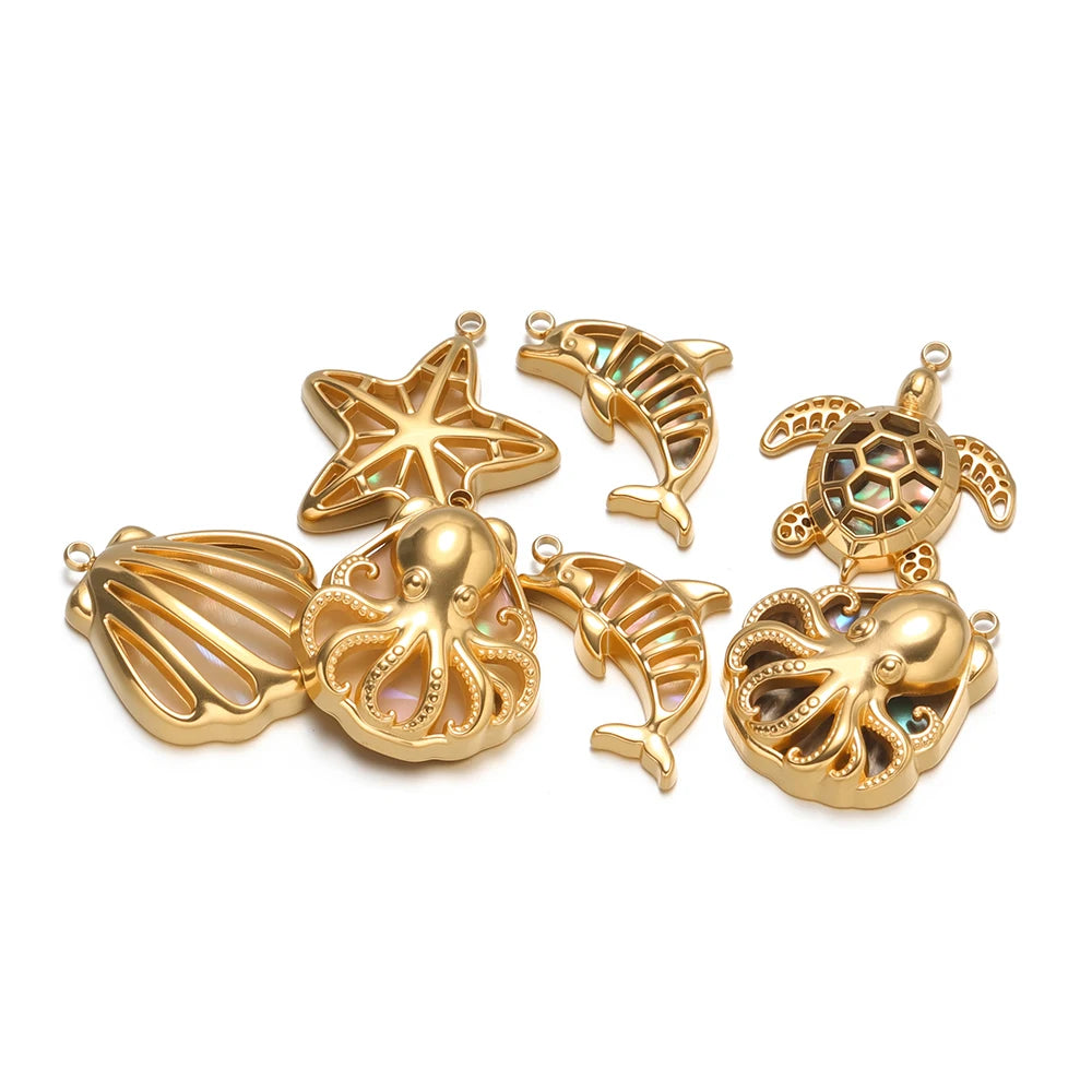 Gold Plated Stainless Steel Ocean Animal Charms Pendants for DIY Jewelry Making Necklace Bracelet Accessories