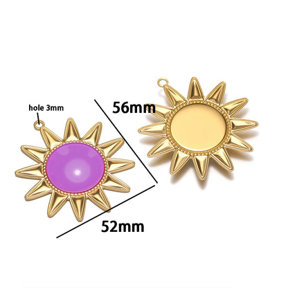 New Bohemian Retro Stainless Steel Gold Plated Big Sun Gemstone Charm Pendant for Earring Jewelry Making Accessories