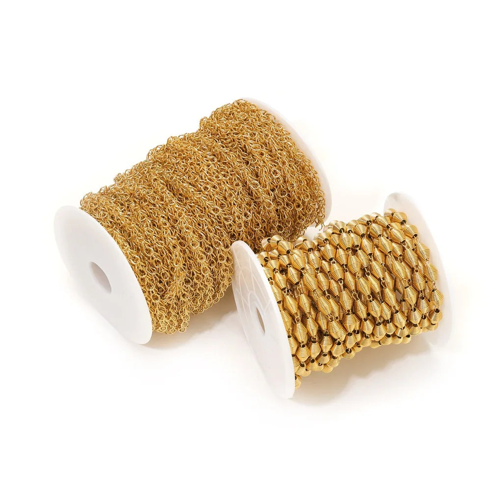 E551 18k Gold Stainless Steel Vintage Chunky Necklace Chain Accessories Link Beaded Chains for Custom Jewelry