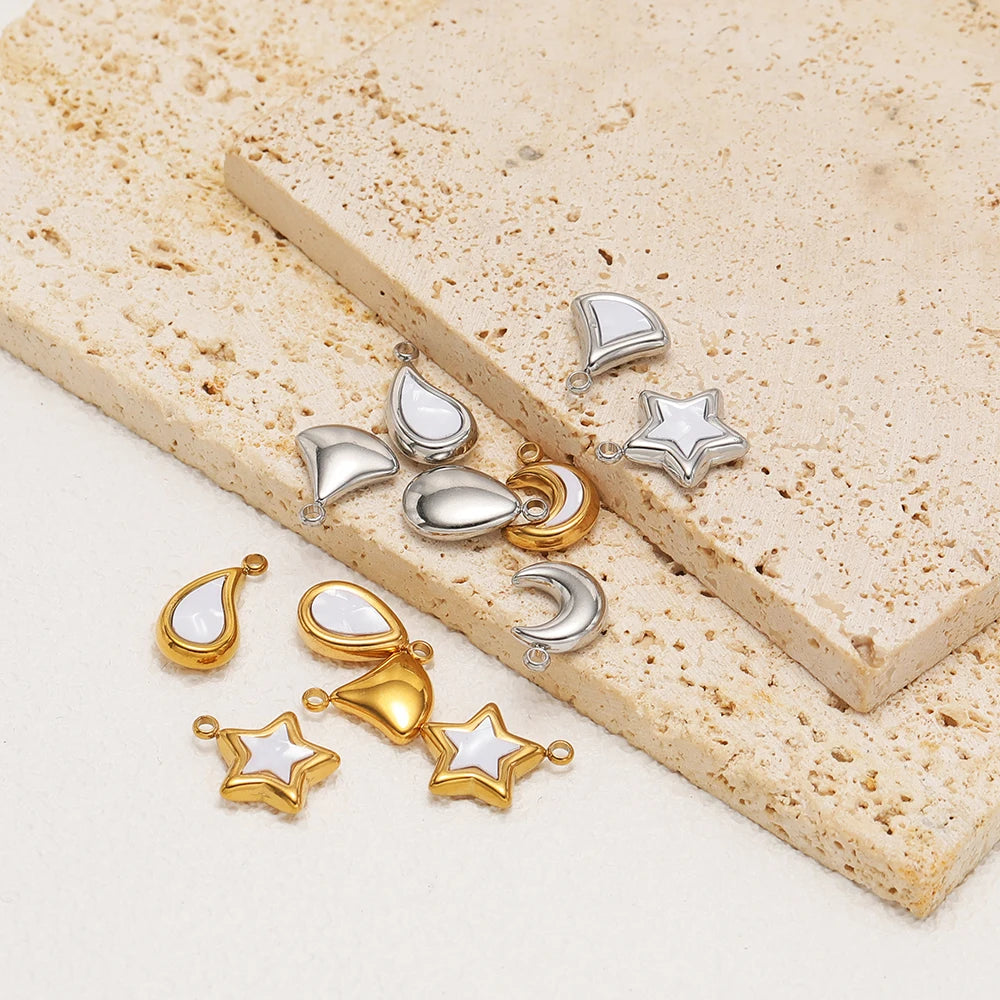 Fashion 18k Gold Plated Stainless Steel Enamel Star Moon Sector Water Drop Charm Pendant for DIY Necklace Jewelry Making