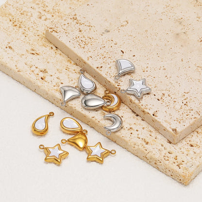 Fashion 18k Gold Plated Stainless Steel Enamel Star Moon Sector Water Drop Charm Pendant for DIY Necklace Jewelry Making