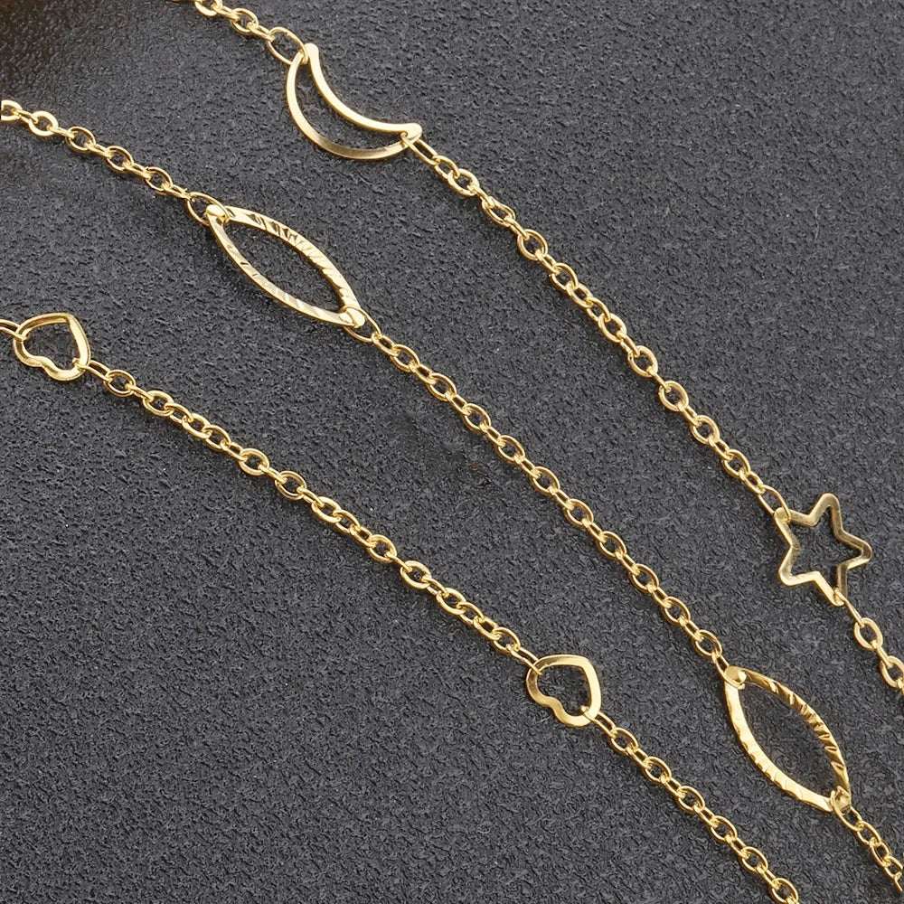 B336 18k Gold Plating Stainless Steel Necklace Bracelet Chain Jewelry Star Moon Heart Chain Jewelry Findings Components