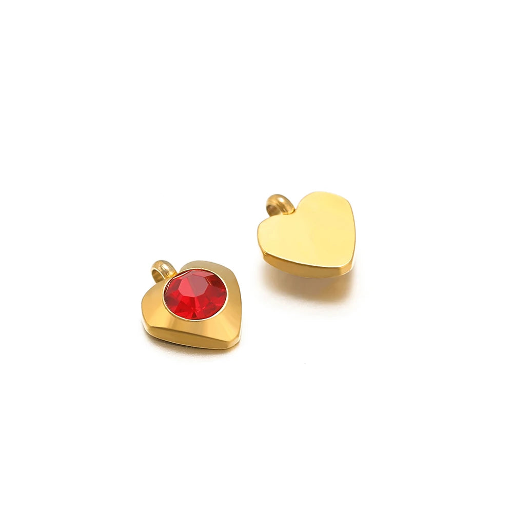 Fashion Heart Charm Stainless Steel 18K Gold Plated 20pcs/bag 6mm Heart Zircon Charm Pendant for Jewelry Necklace Making
