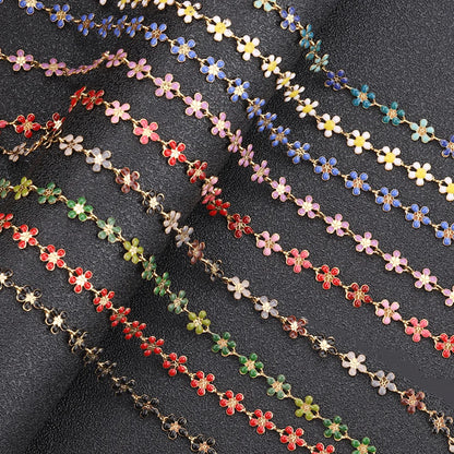 B1596 Rainbow Color Daisy Chain Enamel Drop Oil Plated Chain Stainless Steel Jewelry for Making